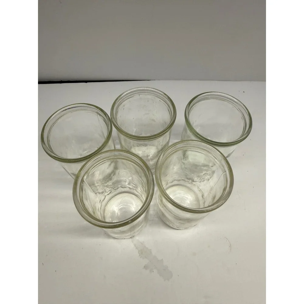 Vintage Clear Glass Jelly Jars Set of 5 Paneled Juice Tumblers 4 Inch